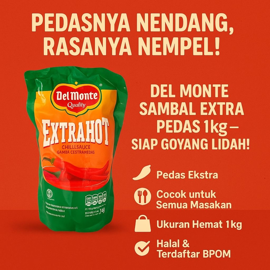 

Del Monte Sambal Extra Pedas 1kg - Saus Sambal Ekstra Hot Cocok untuk Usaha Kuliner