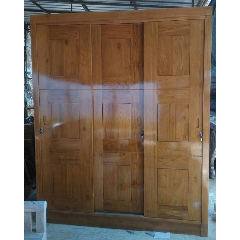 Almari 3 pintu Kayu Jati/ Lemari baju Estetik Kayu Jati Jepara/ Lemari Pakaian aesthetic