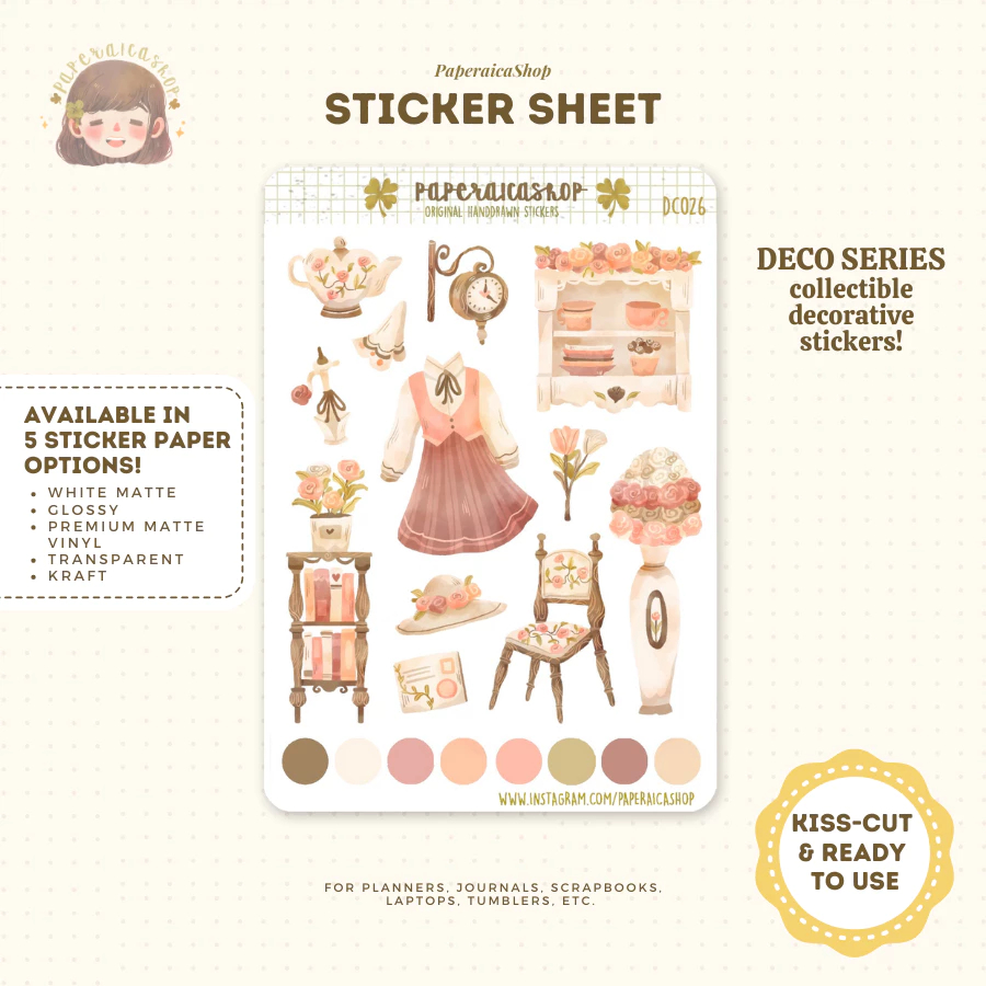 

Paperaica - Dainty Rosy Stickers, Valentine Stickers, Valentines Gift, Pink Stickers