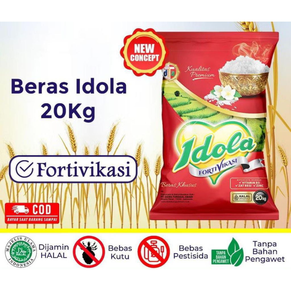 

Beras Idola 20kg Fortivikasi ✓B3✓zat besi✓ zinc