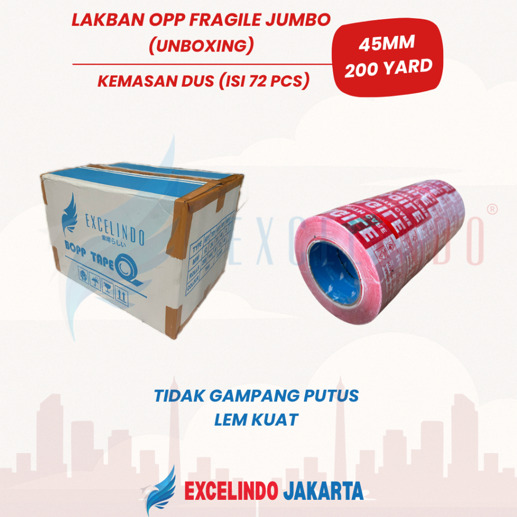 

(1 DUS/ISI 54 PCS) NAWA Lakban Jumbo FRAGILE UNBOXING 2 inch 45mm x 200 YARD REAL PREMIUM QUALITY