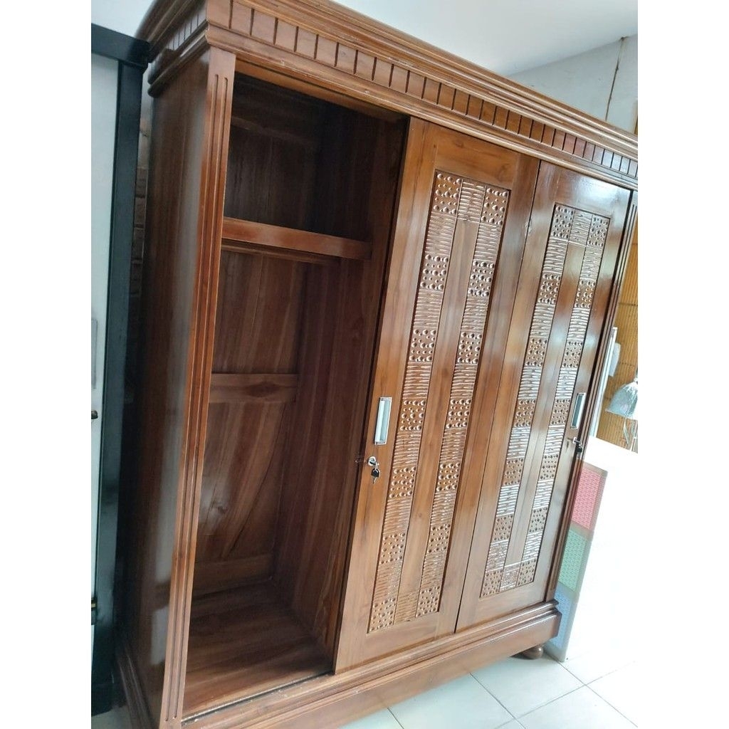 Almari 3 pintu Kayu Jati/ Lemari baju Estetik Kayu Jati Jepara/ Lemari Pakaian aesthetic