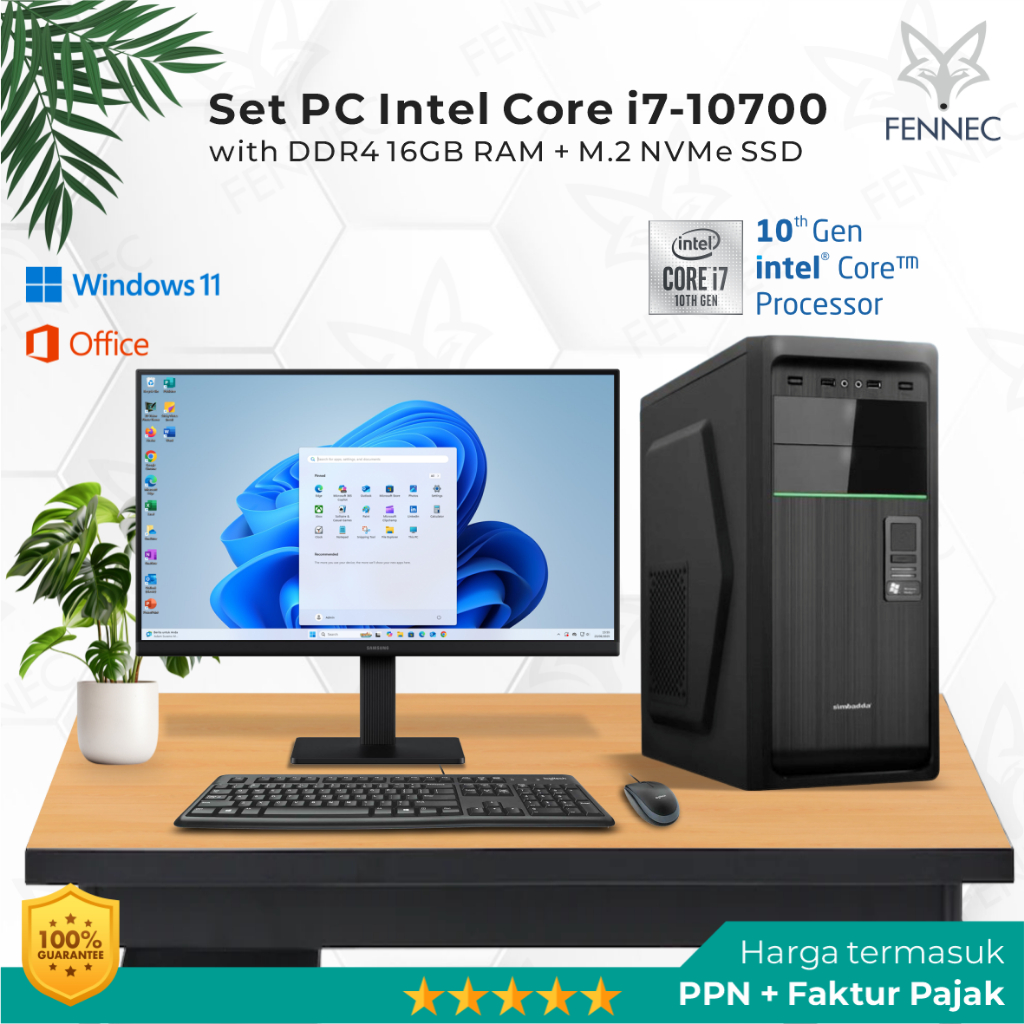 Set PC Komputer Intel Core i7-10700 Gen-10 RAM 16GB SSD Rakitan Office