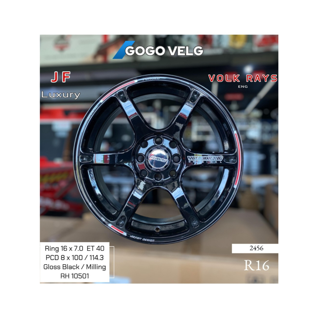 Velg Mobil Volk Rays Te37 R16 PCD 8X100/114,3 Lebar 7 ET 40 Black Gloss Ring 16 Avanza Yaris Brio