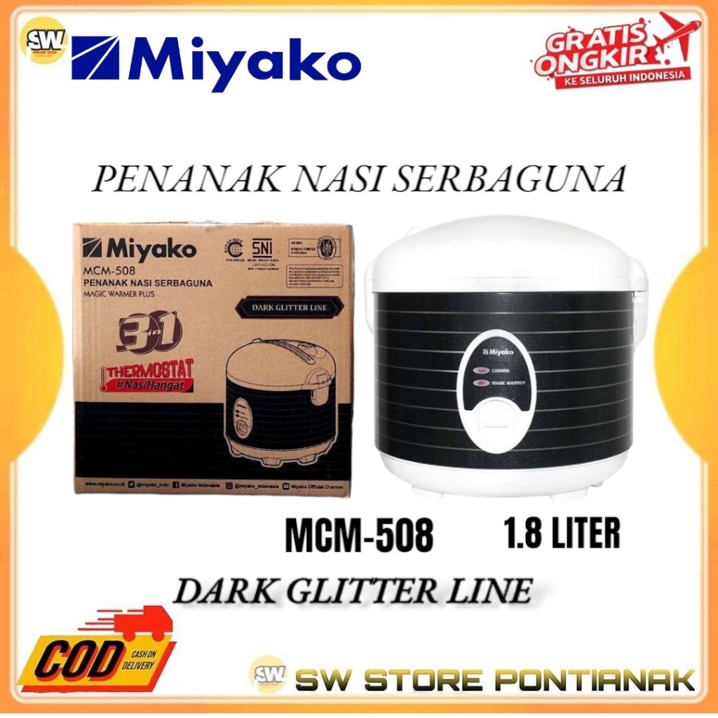 MIYAKO RICE COOKER 3IN1 MCM-508 DARK GLITTER LINE 1.8 LITER / MAGIC COM MIYAKO MCM 508 DARK LINE 1.8