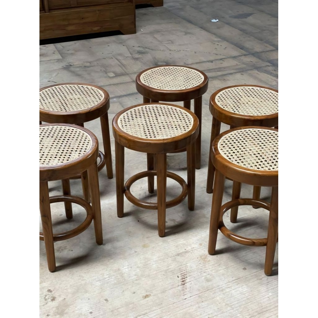 Stool Minimalis Kombinasi Rotan Alami Kursi Stool Kursi