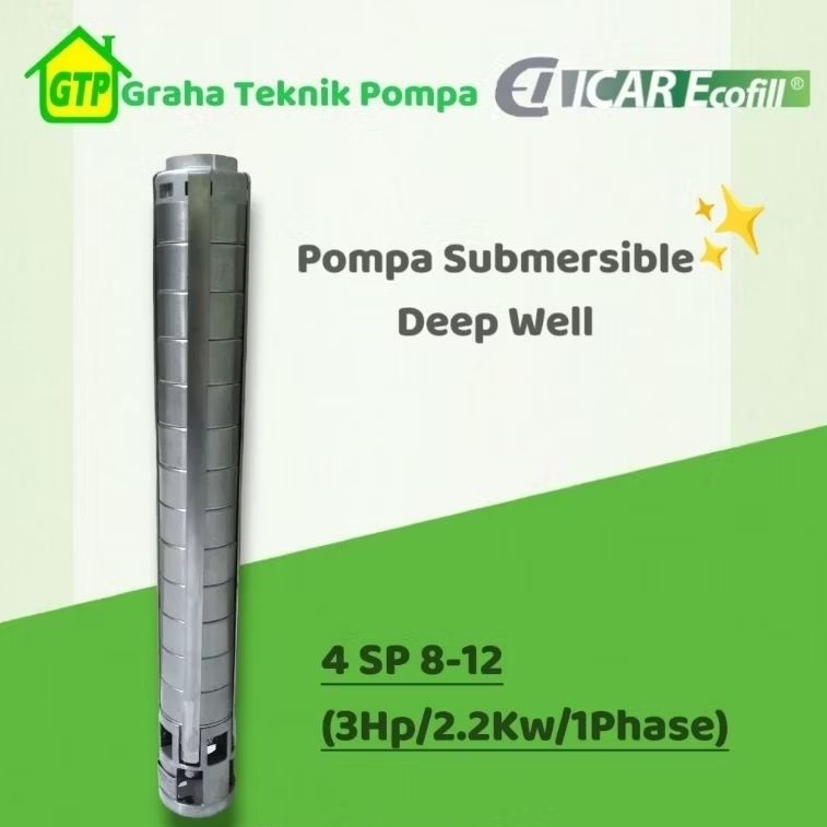 Pompa Submersible Deep well Icar Ecofill 4 SP 8-12 pompa celup