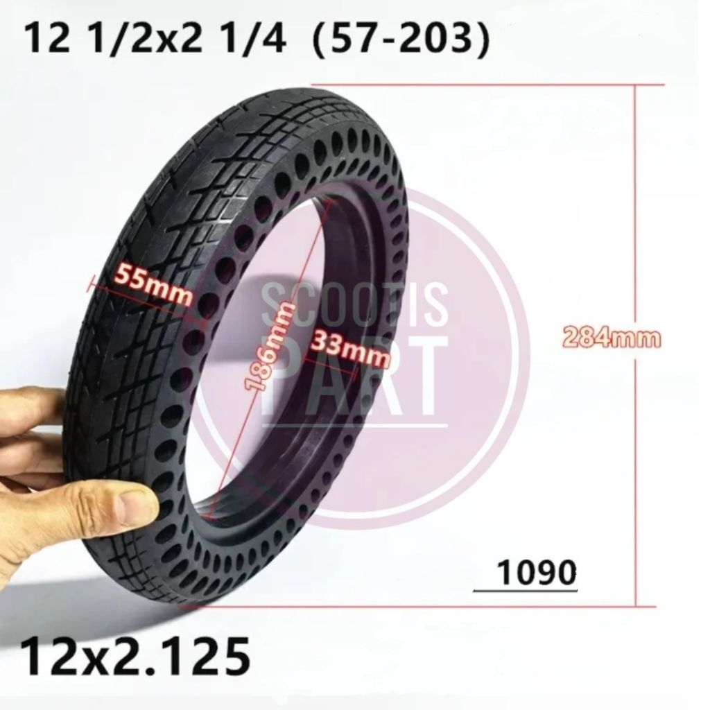 Ban Mati Solid Tire 12 1/2 x 2 1/4 (62-203) / 12 x 2.125 Inch Sepeda Skuter Listrik Universal