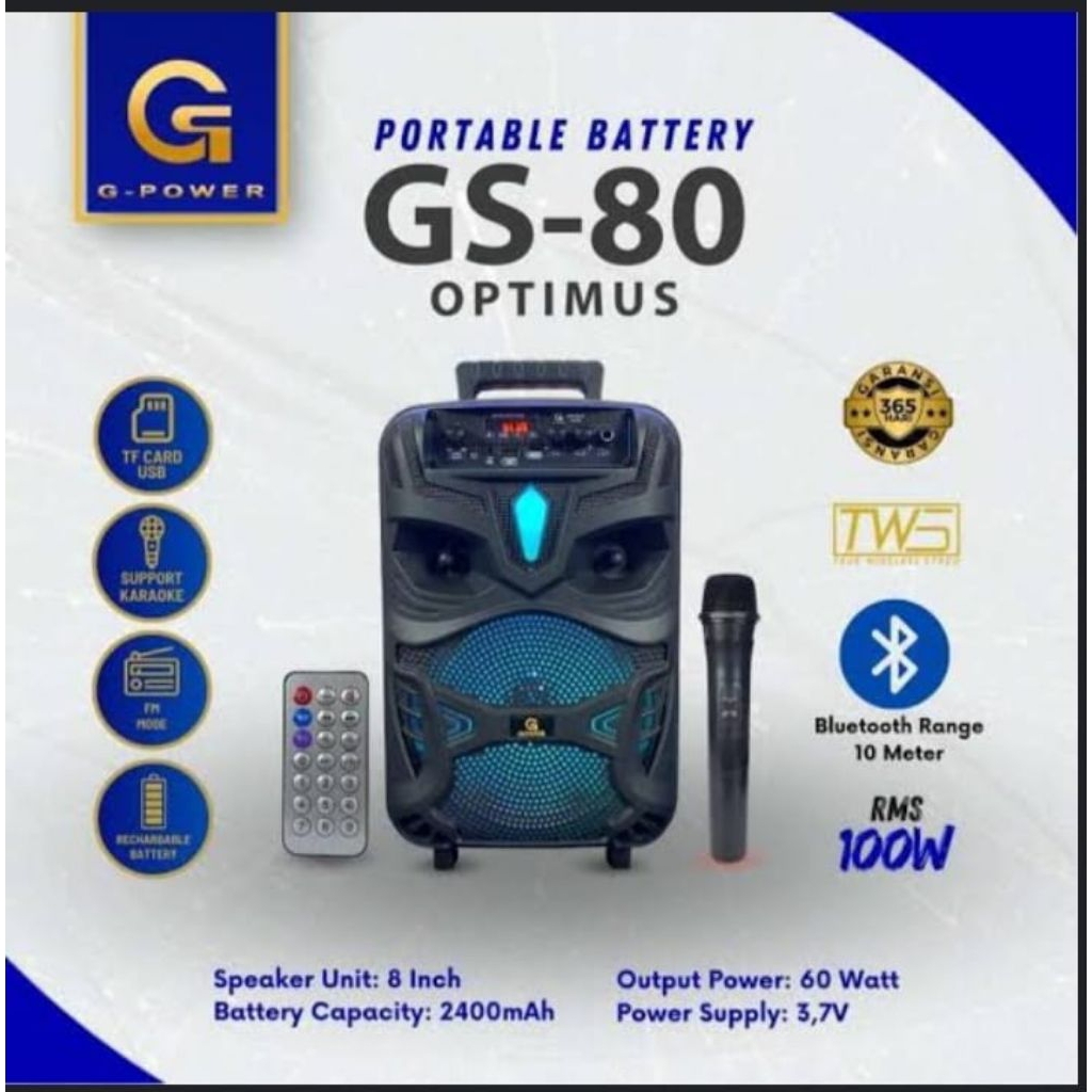 G - POWER PORTABLE BATTERY SPEAKER OPTIMUS GS-80