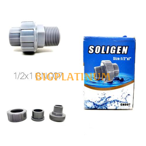 Watermur Drat Luar Soligen 1/2"x1" CN007 07 Water Mur PVC Pompa Air Plastik Union Fitting 1/2" x 1" 