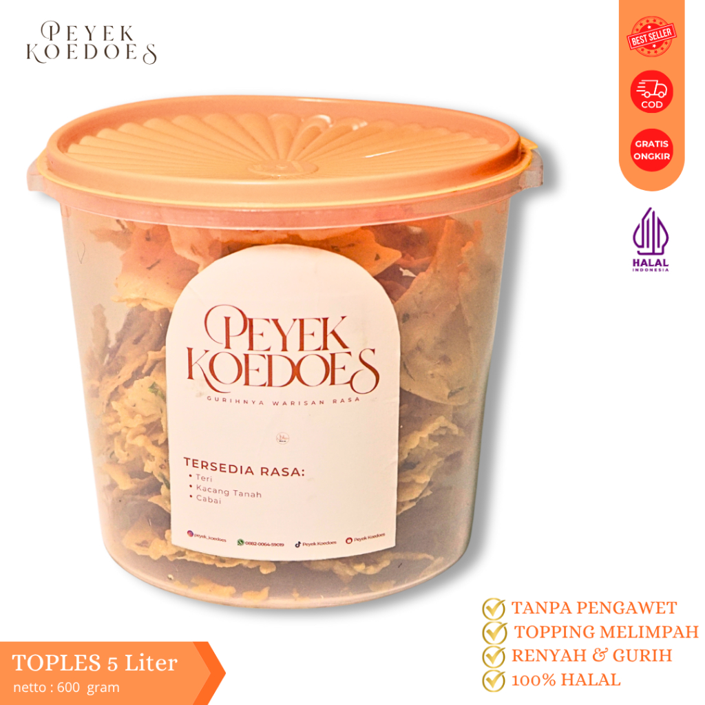 

PEYEK KOEDOES - Rempeyek Semua Varian (Toples 5L) XL | Peyek Kacang | Peyek Teri | Peyek Teri Cabai