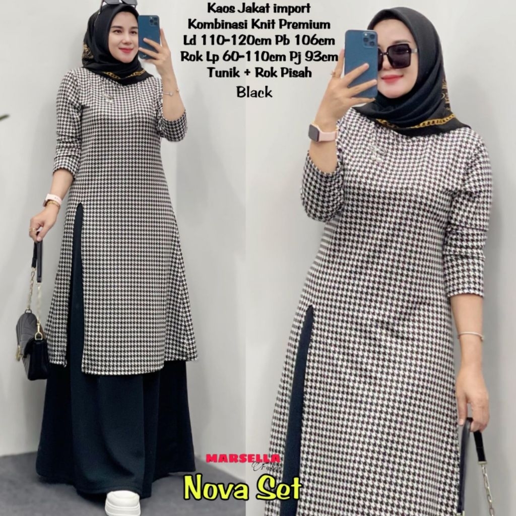 Marsella -Nova Setelan Wanita Kaos Jacket Import X Knit Import Tunik+Rok Pisah •