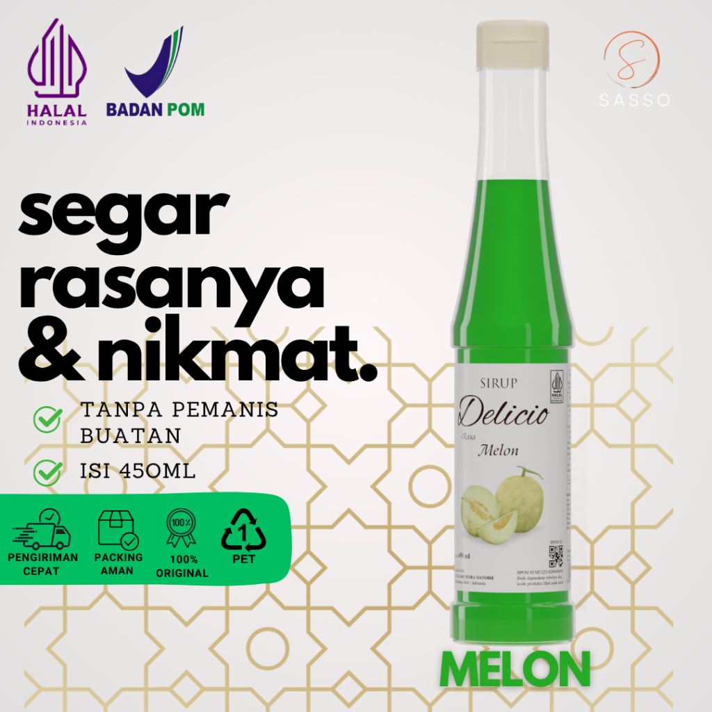 

Sirup Delicio Rasa Melon isi 450 ml, Kemasan botol plastik PET, Cocok Es Buah & Minuman Dingin