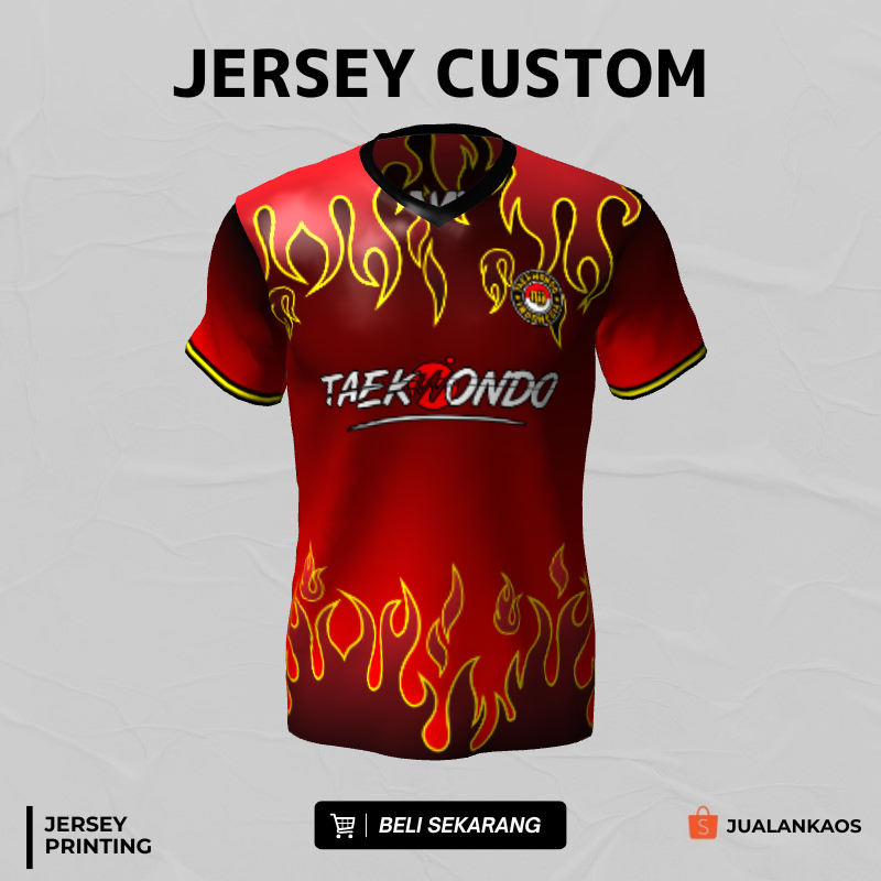 Kaos Jersey Taekwondo Merah Hitam Motif Api 143