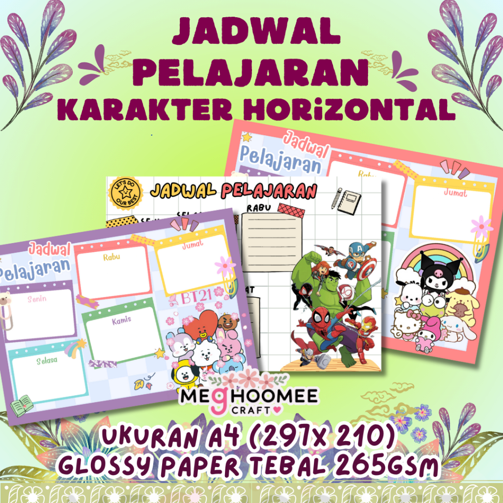 

CUSTOM NAMA JADWAL PELAJARAN karakter horizontal| A4 | PREMIUM | SCHOOL TIMETABLE