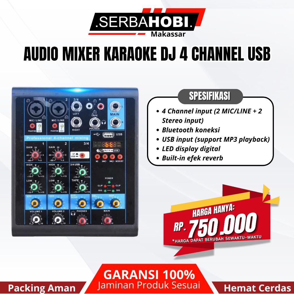 Audio Mixer Mini USB 4 Channel / Audio Mixer Rumahan / Studio