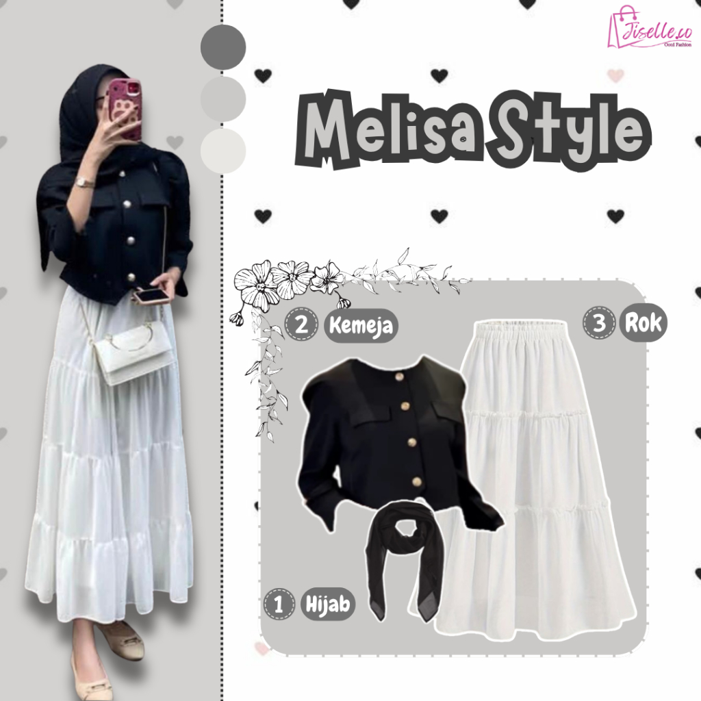 Melisa OneSet 3in1 (Blouse Blazer,Rok Susun,Bella Square)Rekomendasi OneSet Remaja Kekinian JC3A