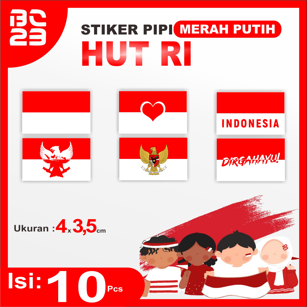 

STIKER PIPI BENDERA INDONESIA I HUT RI I AGUSTUSAN Isi 10 Pcs