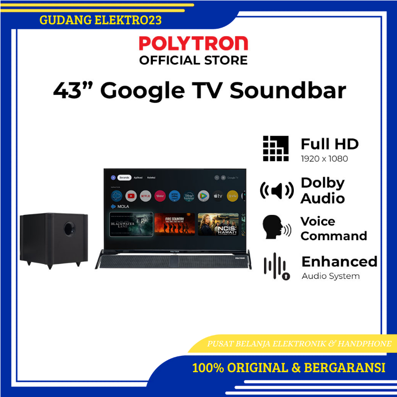 Polytron TV Smart Android Soundbar 43 Inch Digital LED PLD43BG5959 / PLD 43BG5959 Garansi resmi