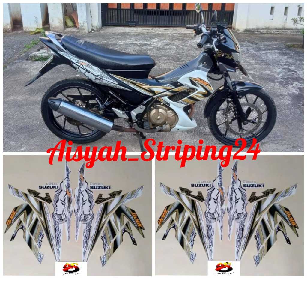 STIKER STRIPING LIS BODY MOTOR SATRIA FU 150 BARONG 2011 2012 PUTIH GOLD
