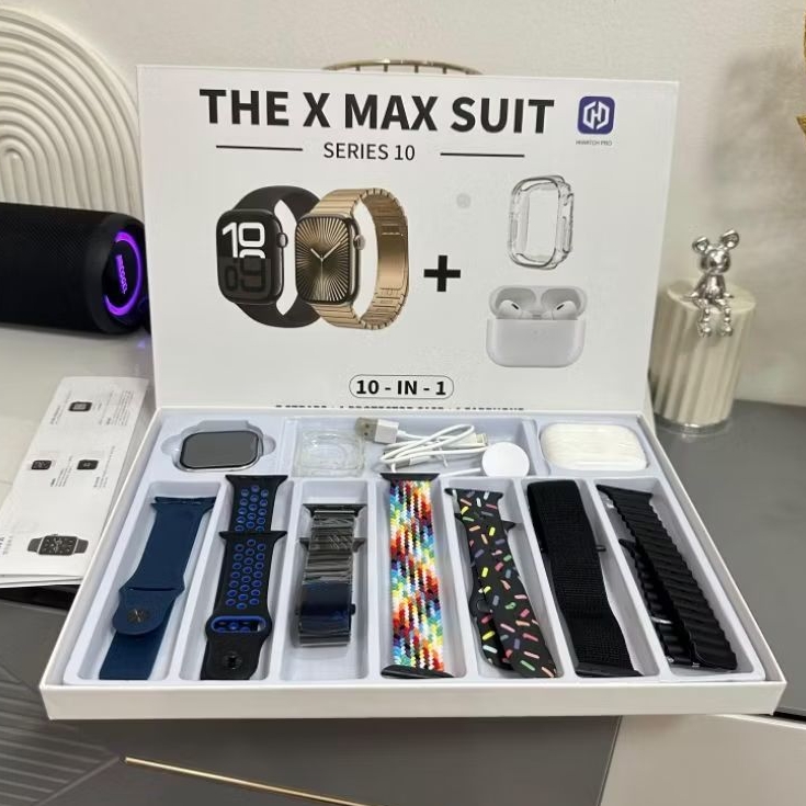 HERSO - Smartwatch THE X MAX SUIT Series 10 Paket Lengkap 7strap + TWSgen3