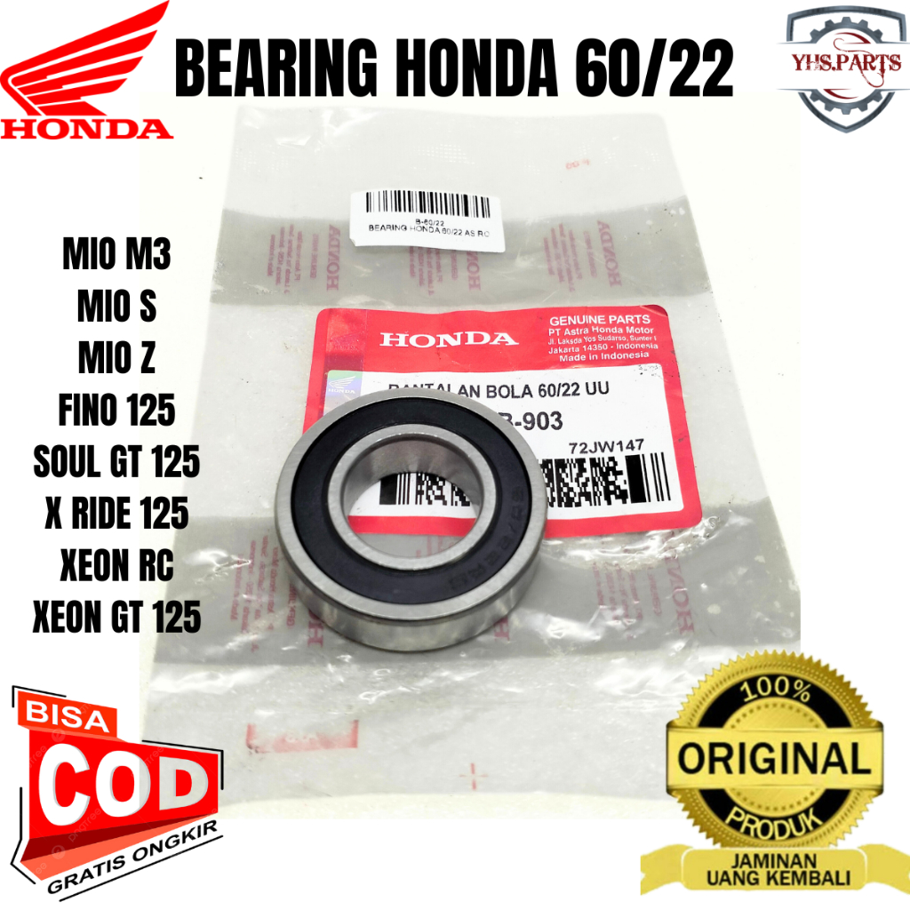 ASLI ORIGINAL BEARING HONDA AHM 60/22 MIO M3 S Z FINO 125 SOUL GT 125 XRIDE 125 XEON RC XEON GT 125