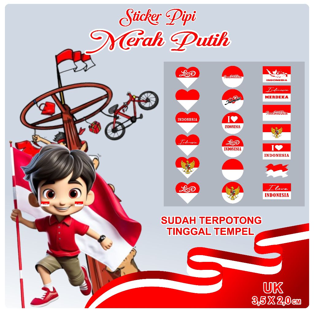 

Sticker pipi Bendera Merah Putih,1 Lembar (20pcs) Sticker 17 Agustus CM-01