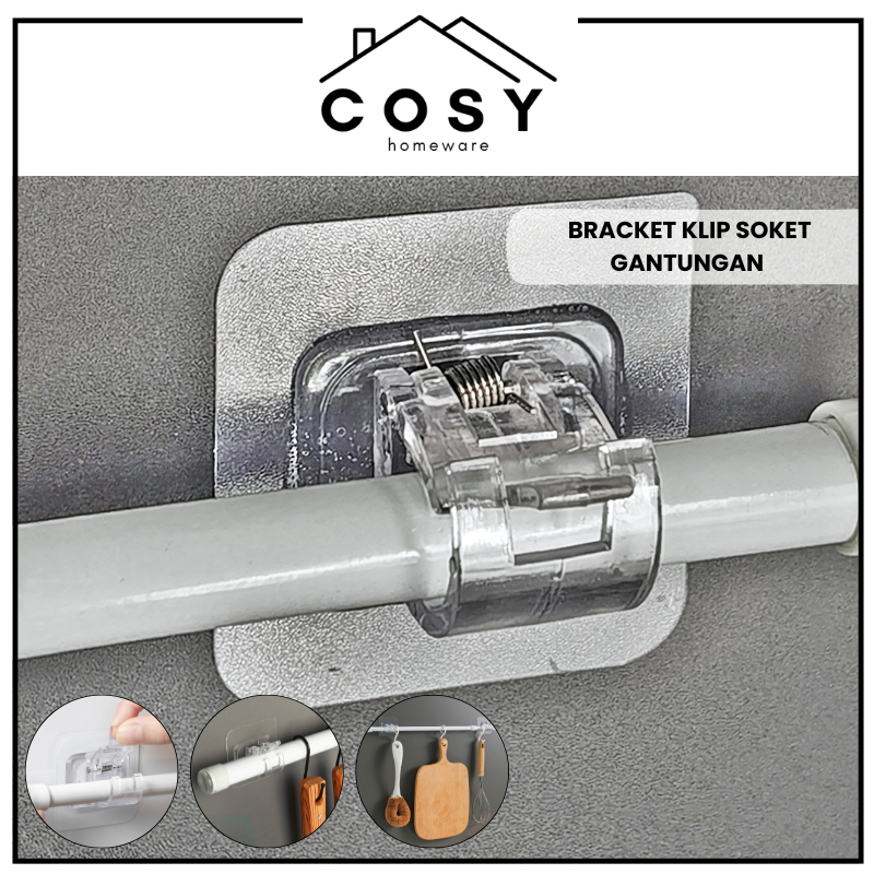 COSY Bracket Klip Hanger Soket Multifungsi / Soket Gantungan Tanpa Bor / Bracket Tiang Fleksibel / B