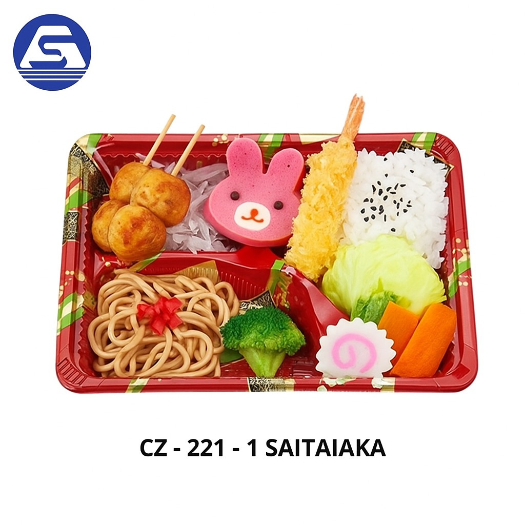 Bento Box Sekat 4 – CZ-221-1 Saitaiaika | Lunch Box Motif Jepang isi 50 pcs – Packaging Makanan Prem