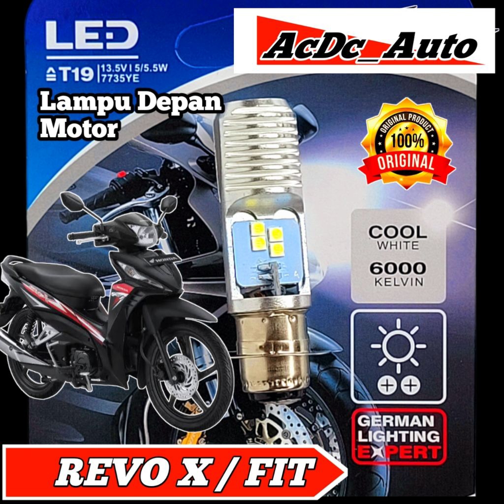 Lampu Depan Motor Honda Revo X/FIT LED Putih Ac/Dc 12Volt Pengganti Dop/Bohlam Standart WrT19
