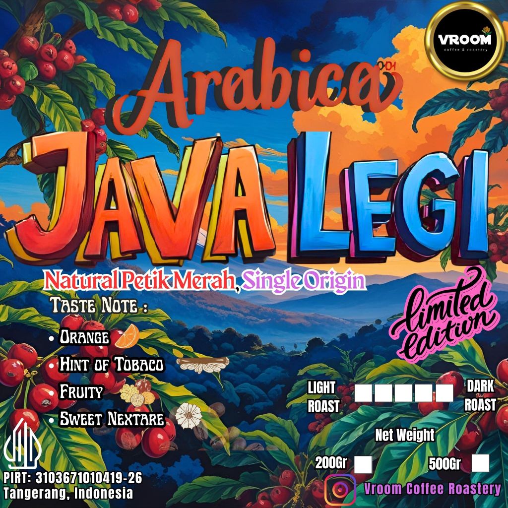 

Coffee Arabika Java Legi Roasted Beans Kopi Biji Matang Bubuk 200gr