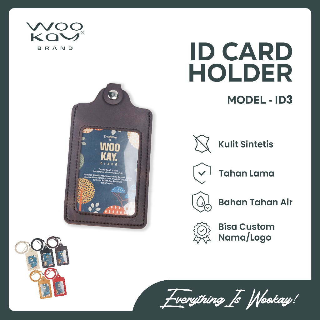 

WOOKAY Lanyard ID Card Custom Nama TriGo Premium Kulit Sintetik 2 Slot Tambahan untuk ATM dan E Money