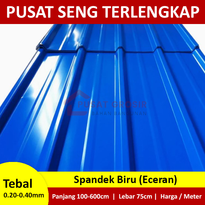 Atap Spandek Galvalum Lebar 75cm 0.20 0.25 0.30 0.35 0.40 Warna Biru Merah Silver Hijau Maroon Seng 
