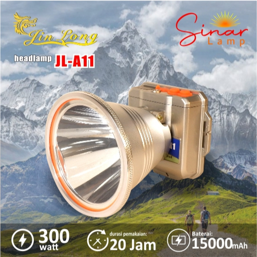 Senter Kepala / Headlamp Jinlong JL A11 + Adaptor waterproof / tahan air 300 watt