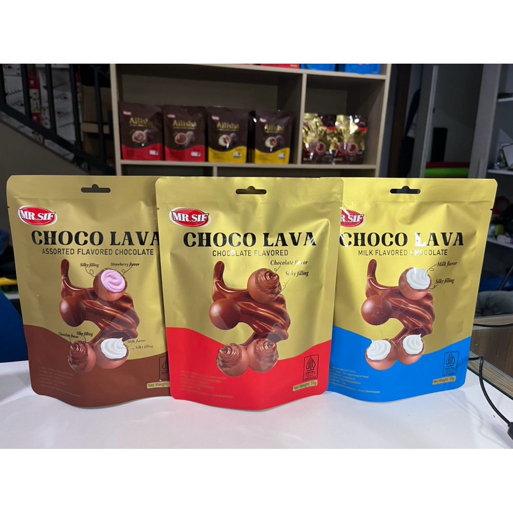 

Coklat MR.SiF Cemilan Malaysia Singapura Choco Lava ukuran 200gr dan 70gr