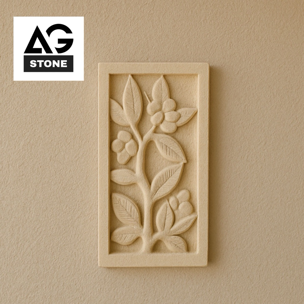 RELIEF DINDING BATU UKIR MOTIF DAUN/ ORNAMEN DINDING/ BATU ALAM/ ORNAMEN DINDING ESTETIK/ ORNAMEN BA