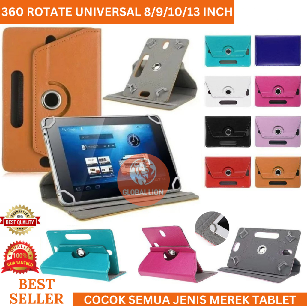 Flip Case Universal 8 9 10 12 13 Inch Leather Flip Casing Berputar 360 Rotary Case Standing Cover
