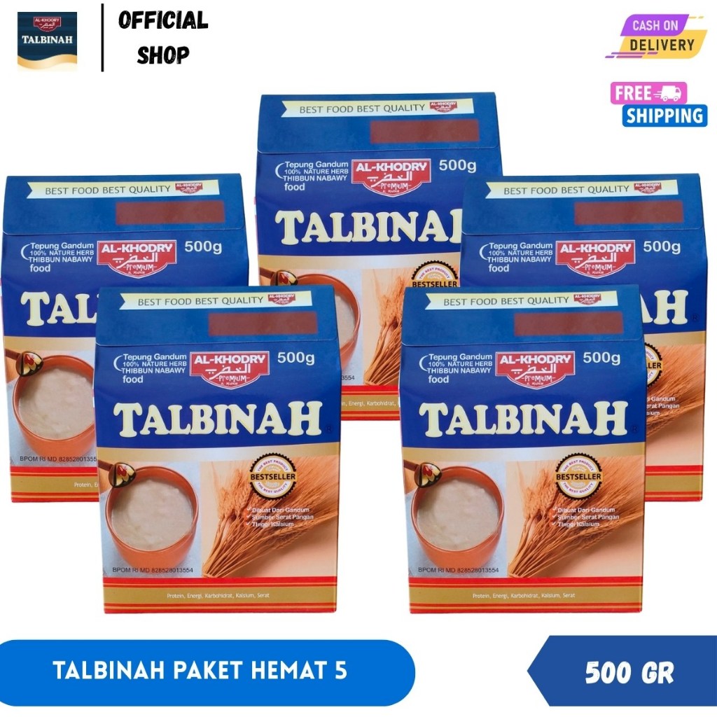 

[PAKET 5 BOX] TalbinahTepung Bubur Gandum Al-Khodry Baik Untuk Diet Original 500 Gram