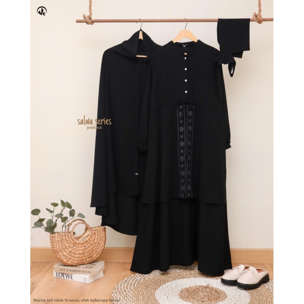 TERBARU Salwa series Gamis Syar'i set khimar free Cadar bandana gamis Lebaran Umroh pengajian | gami