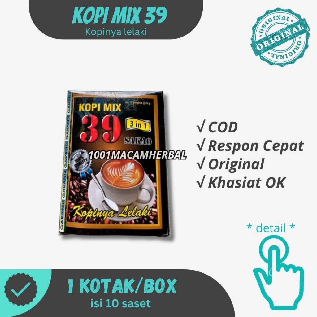 Kopi Mix 39 Terlaris|Kopinya Lelaki Kopi Rempah Tradisional - Suplemen Harian Pria |1 box isi 10 Sac