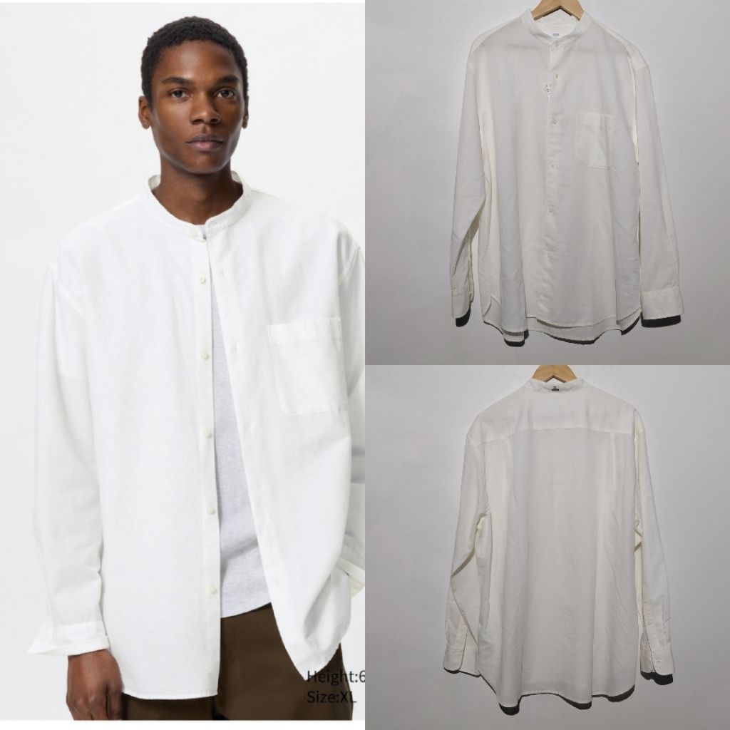 UNIQLO KEMEJA KATUN LINEN KERAH TEGAK PUTIH BARU ASLI ORIGINAL
