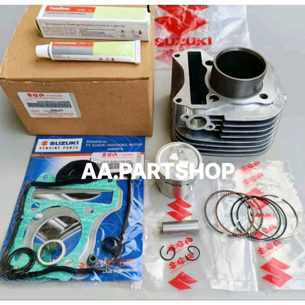 Paket Komplit 3 Item, Blok Seher + Piston Kit + Gasket Blok Suzuki Spin 125 Skywave 125, Skydrive Or