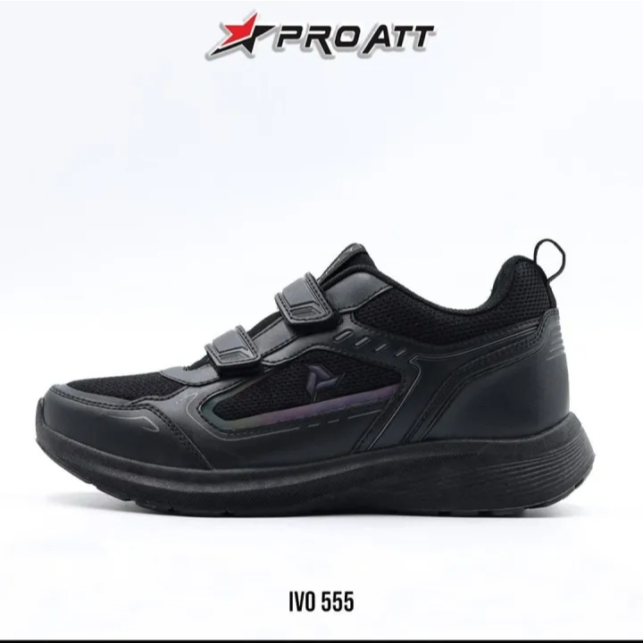 Pro Att Ivo Sepatu Sekolah 31-38 Sneakers Anak Hitam Polos Perekat