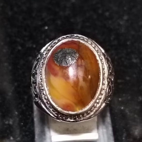 cincin batu akik natural badar perak ereke atau lapis benua atau multi colour Chalcedony with pyrite