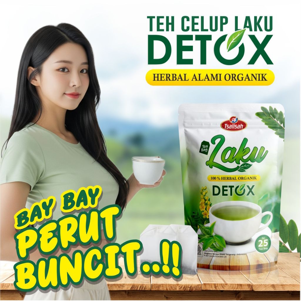 

Teh Herbal Detox LAKU / Teh Herbal Isi 25 Kantung Celup / Teh Herbal Organik / Teh Jati Cina / Teh Daun Kelor / Green Tea