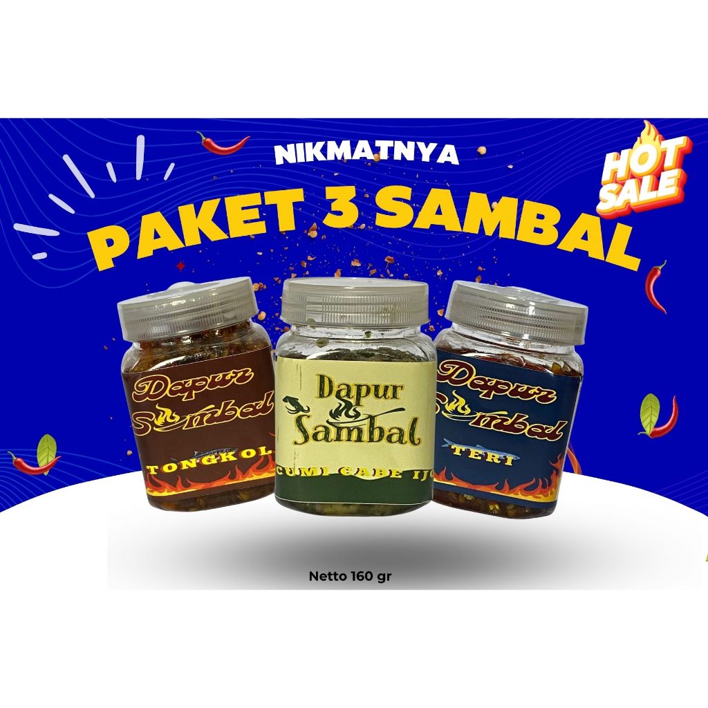 

PAKET KENYANG MAKAN NIKMAT 160 gr SAMBAL CUMI CABE IJO SAMBAL TERI SAMBAL TONGKOL NIKMAT PEDASNYA NAGIH PASTINYA