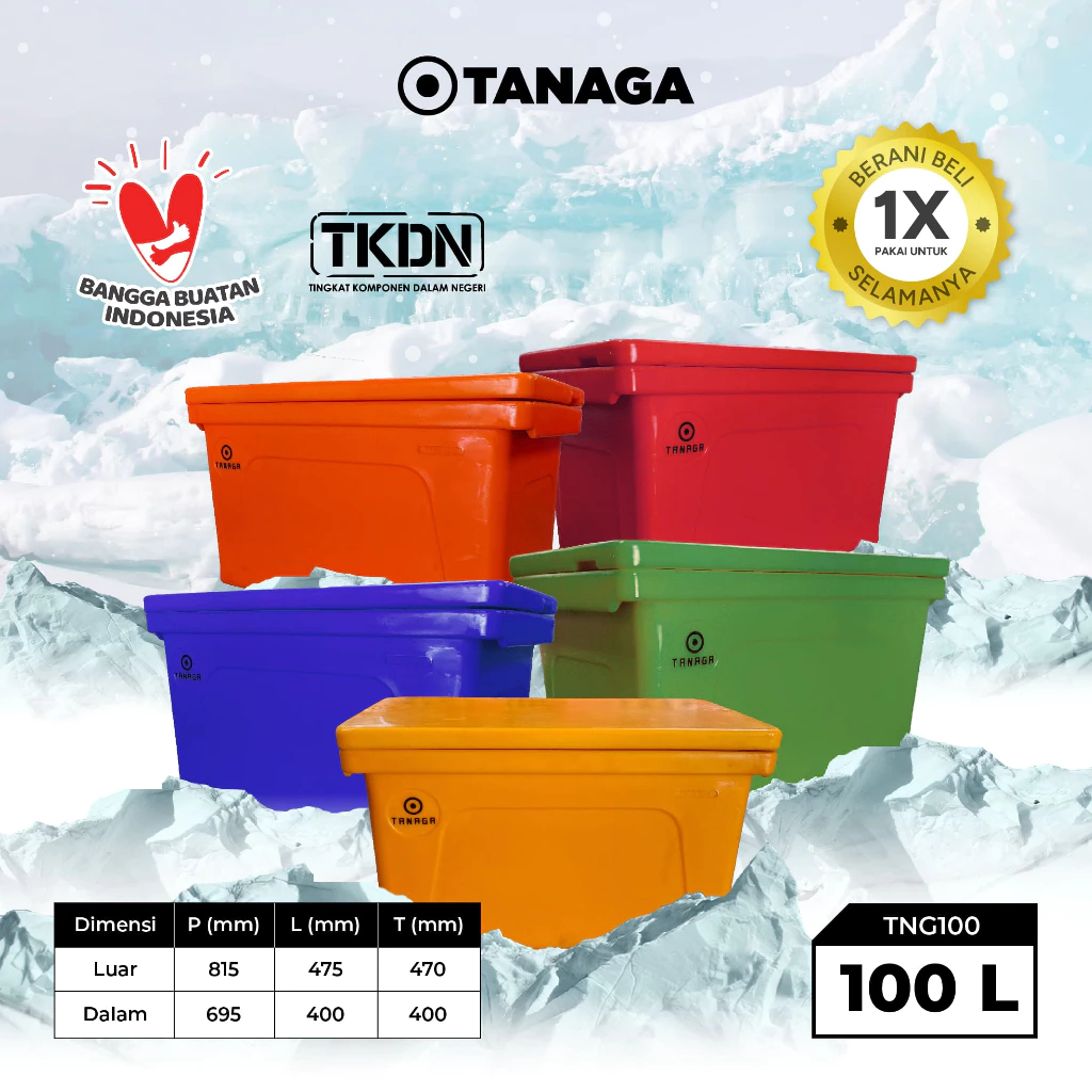 Cooler Box Tanaga 100 Liter Termos Es Kotak Tempat Es Batu Daging Ikan Frozen Food Coolbox Ice Box