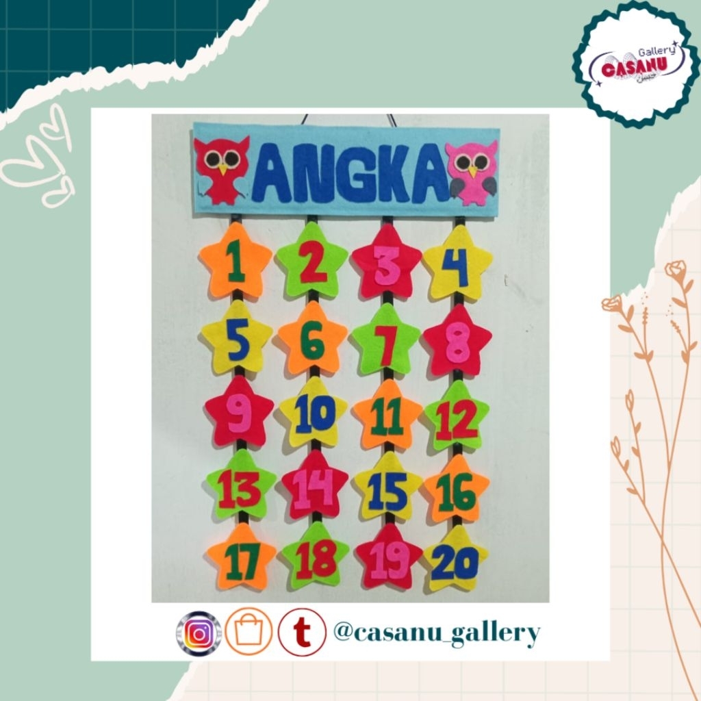 Hiasan Angka 1 sampai 20//Hiasan Kain Flanel//Dekorasi kelas//Hiasan Edukatif//Hiasan Belajar Angka/
