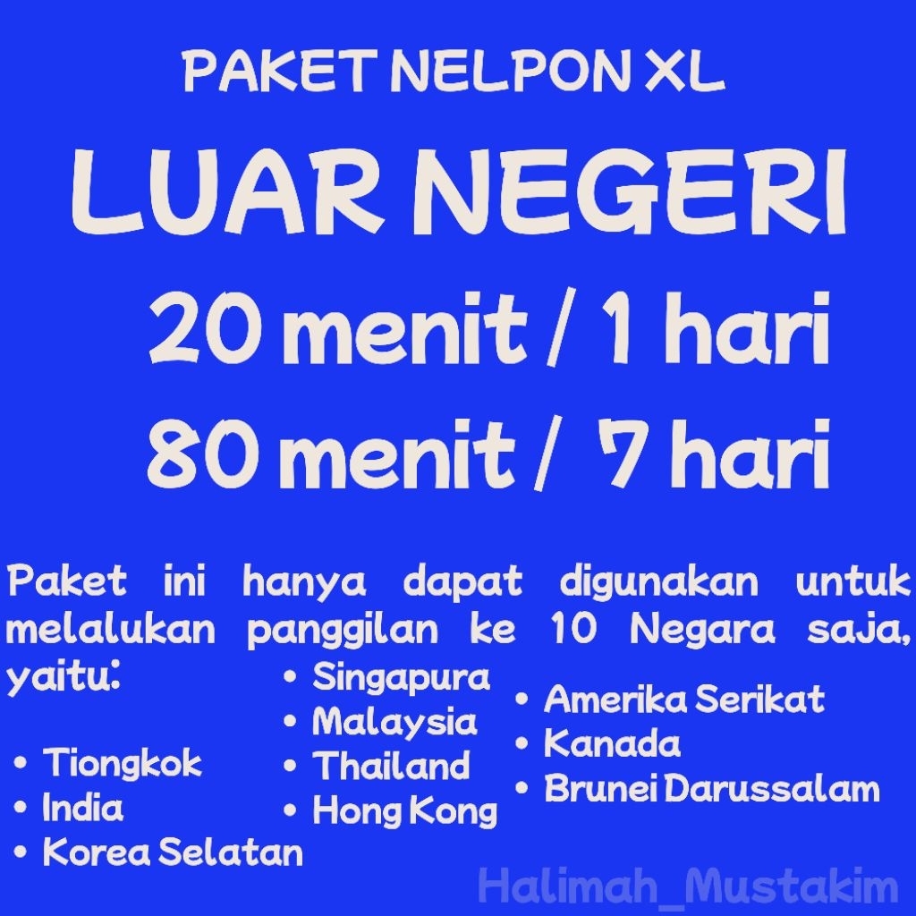 Paket Nelpon XL Luar negeri