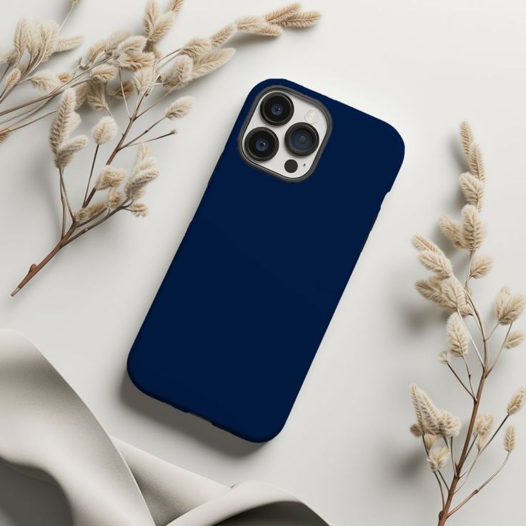 Blue Navy Silicone Anti Noda iPhone Case Full Cover Softcase for iP 13 Only